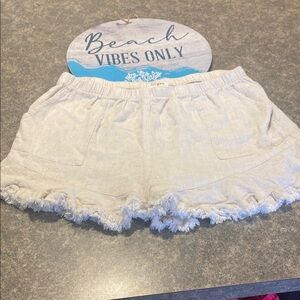 Umgee Light Beige High-Waist Frayed Hem Linen Shorts